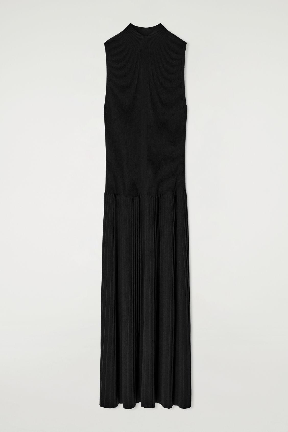 PLEATED HIGH-NECK MAXI DRESS Product Image
