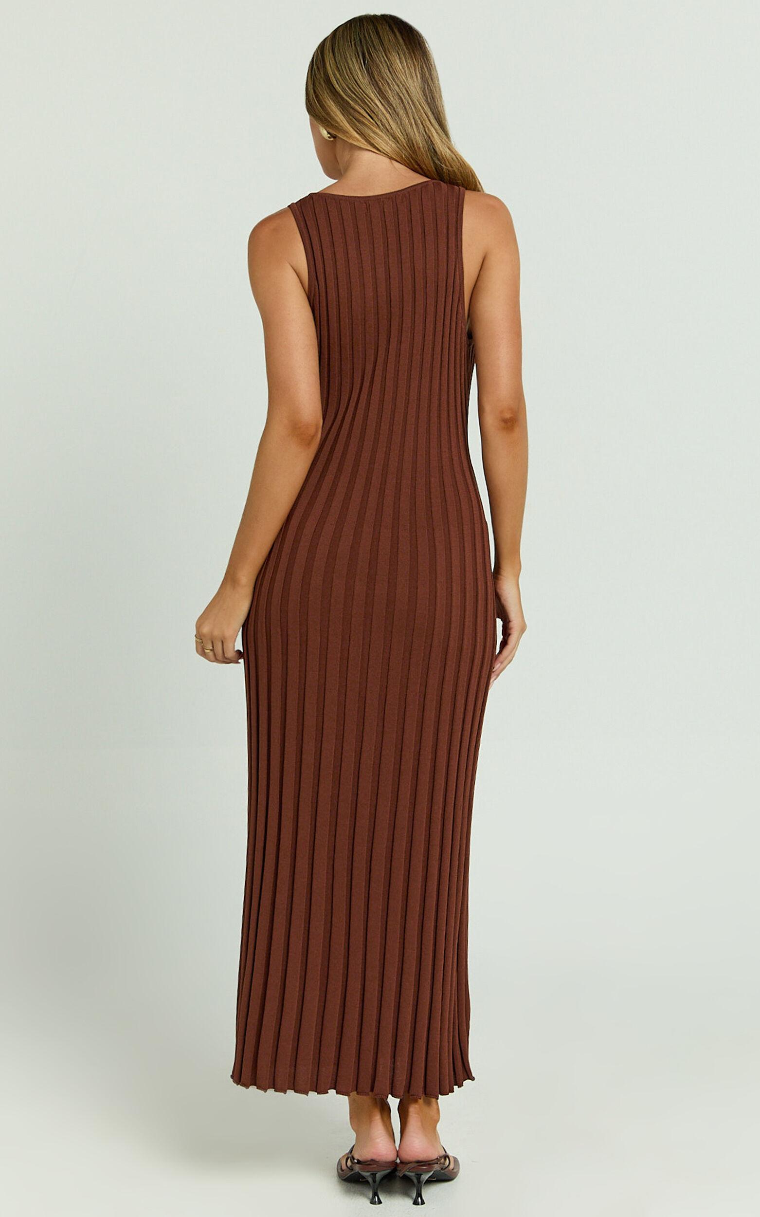 Maya Midi Knit Dress - Sleeveless V Neck Knited Dress in Dark Chocolate Product Image