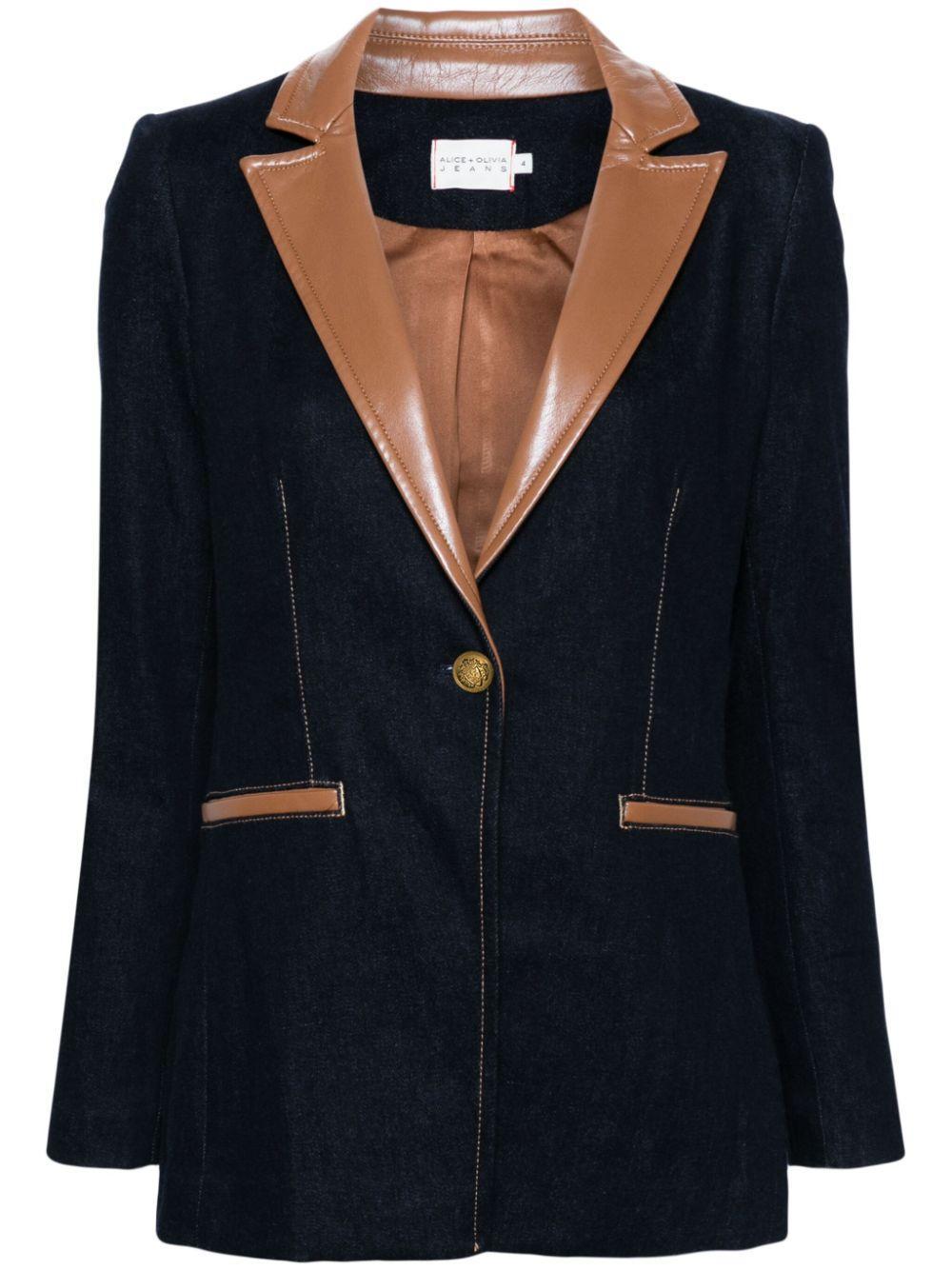 ALICE AND OLIVIA Breann Long Blazer With Vegan Combo In Blue Product Image