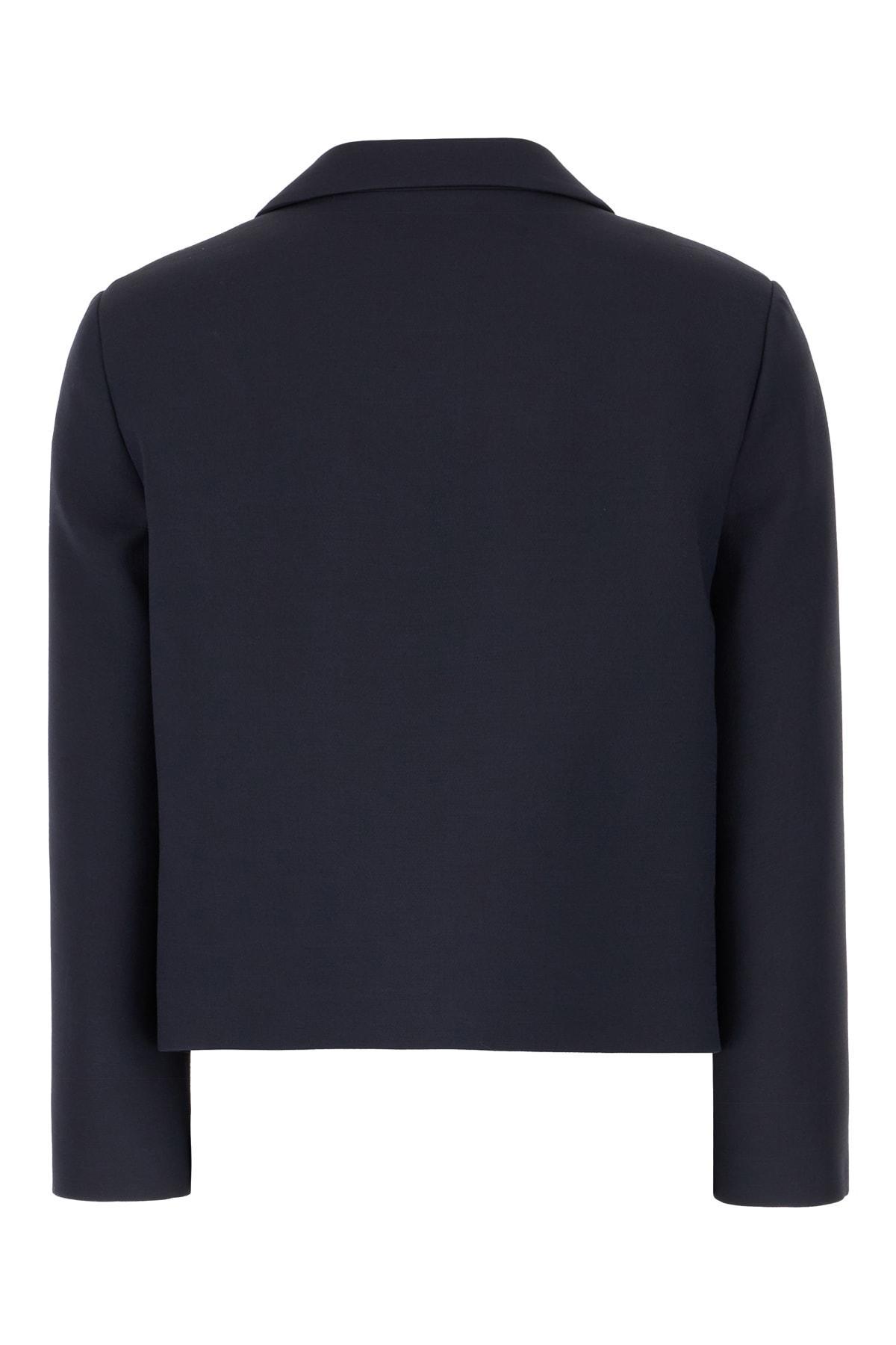 VALENTINO Metal Logo Crepe Crop Wool Blazer In Dark Blue Product Image