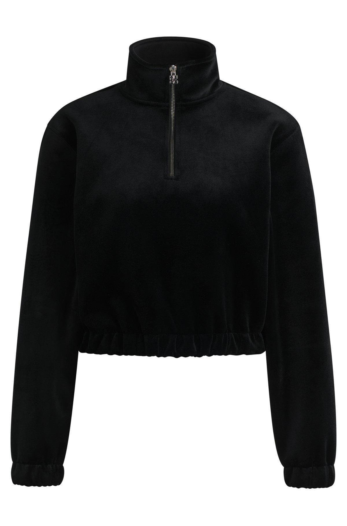 Relaxed-fit zip-neck sweatshirt in stretch velvet Product Image