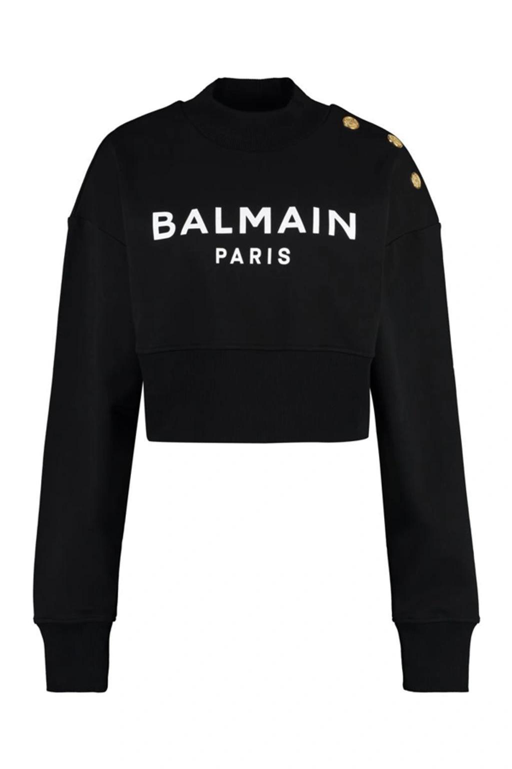 BALMAIN Logo Printed Cropped Sweatshirt In Nero Product Image