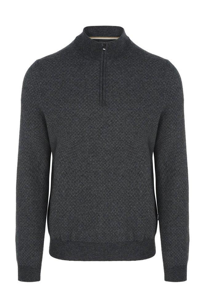 HUGO BOSS Boss Cotton Full-zip Sweatshirt In Blue Product Image