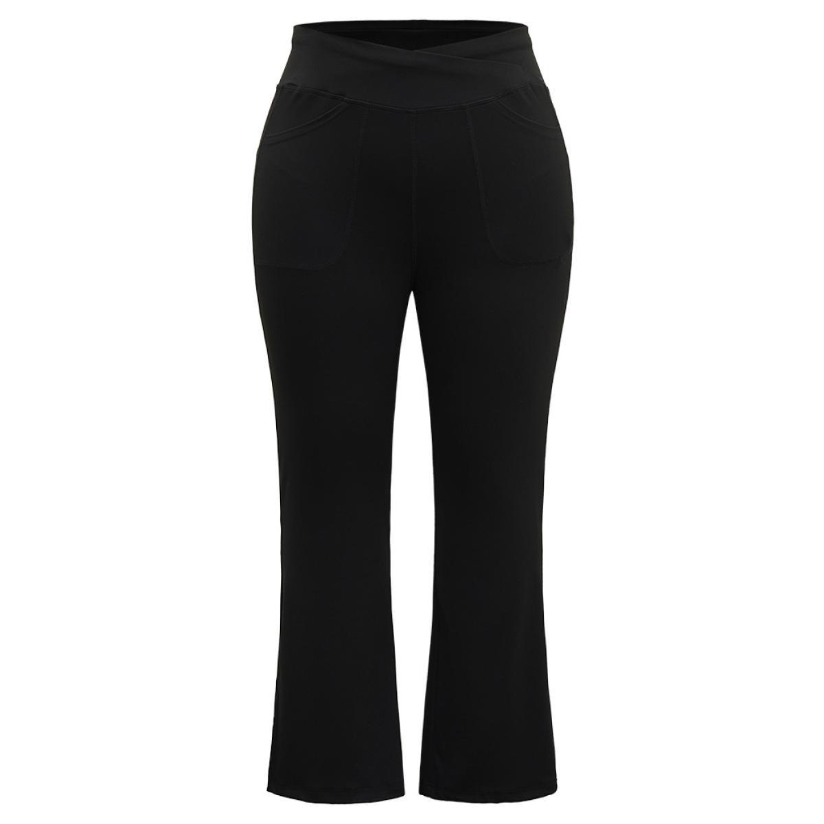 Plus Size Solid Elastic Waist Bootcut High Rise Leggings Women Black Casual High stretch Bootcut High Rise Dailywear Leggings BloomChic 14-16/1X Product Image