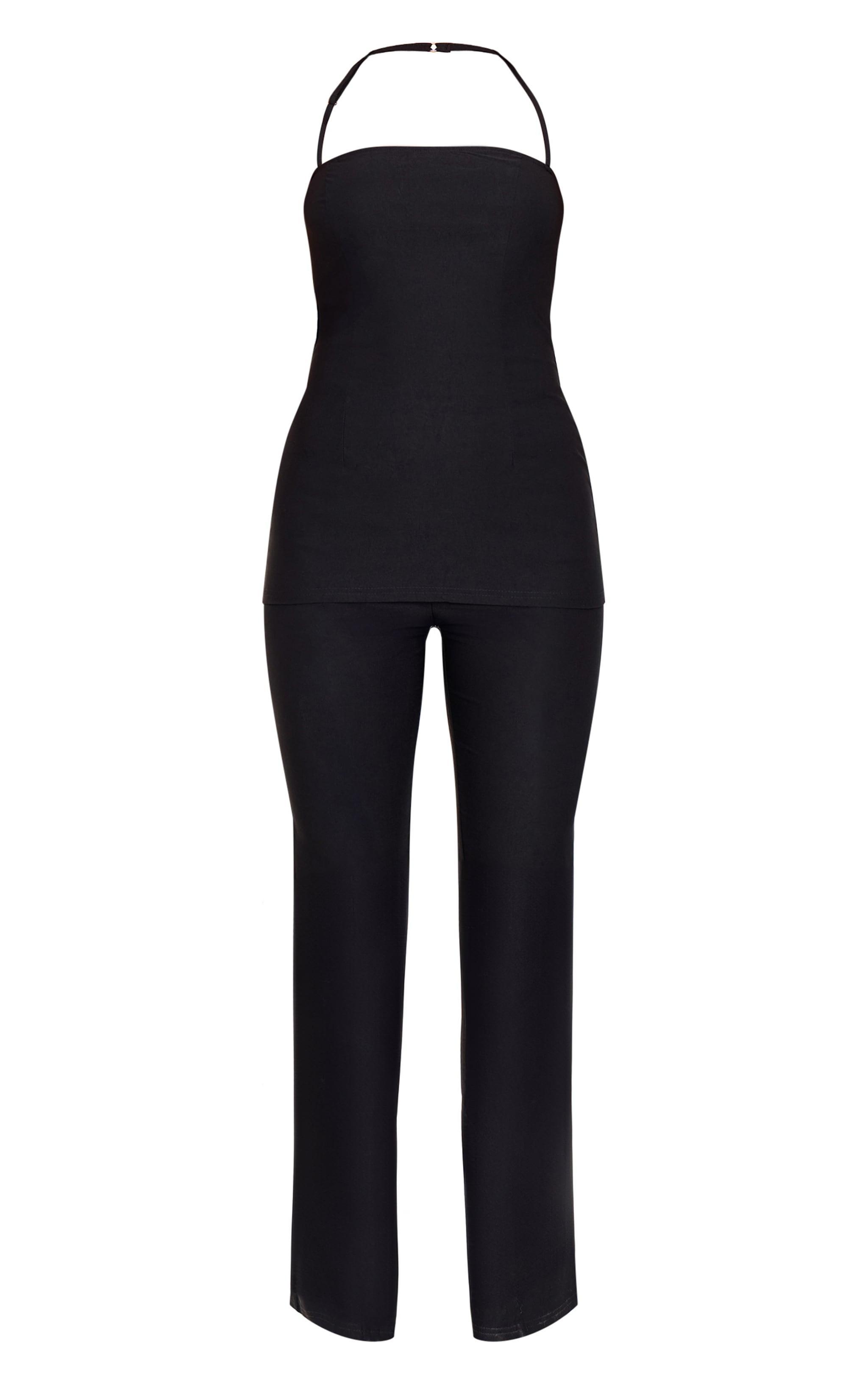 Black Woven Thin Halter Overlay Detail Jumpsuit Product Image