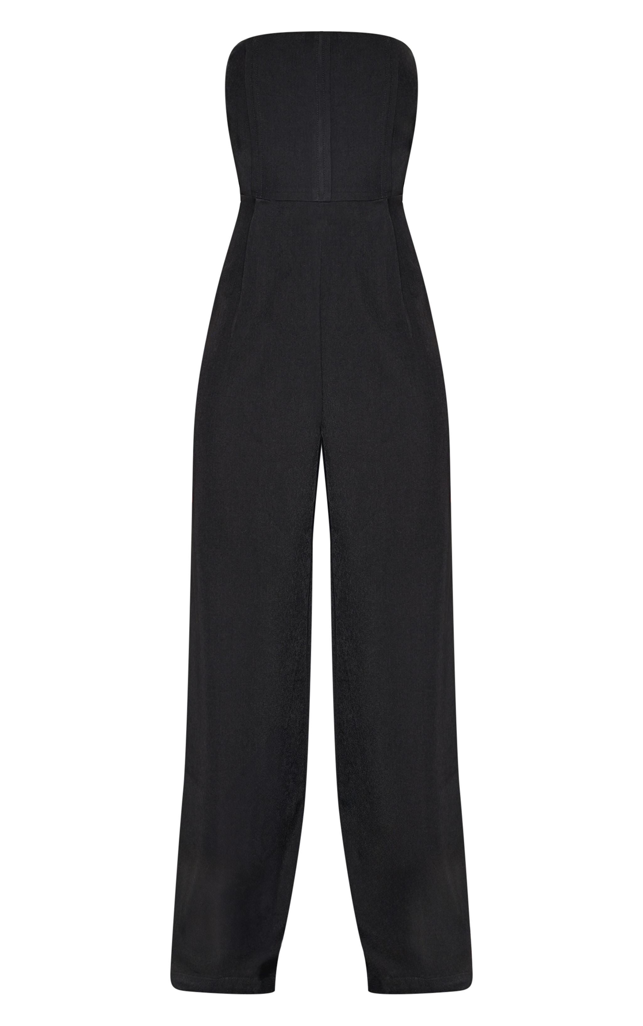 Black Structured Woven Bandeau Boned Detailed Jumpsuit Product Image