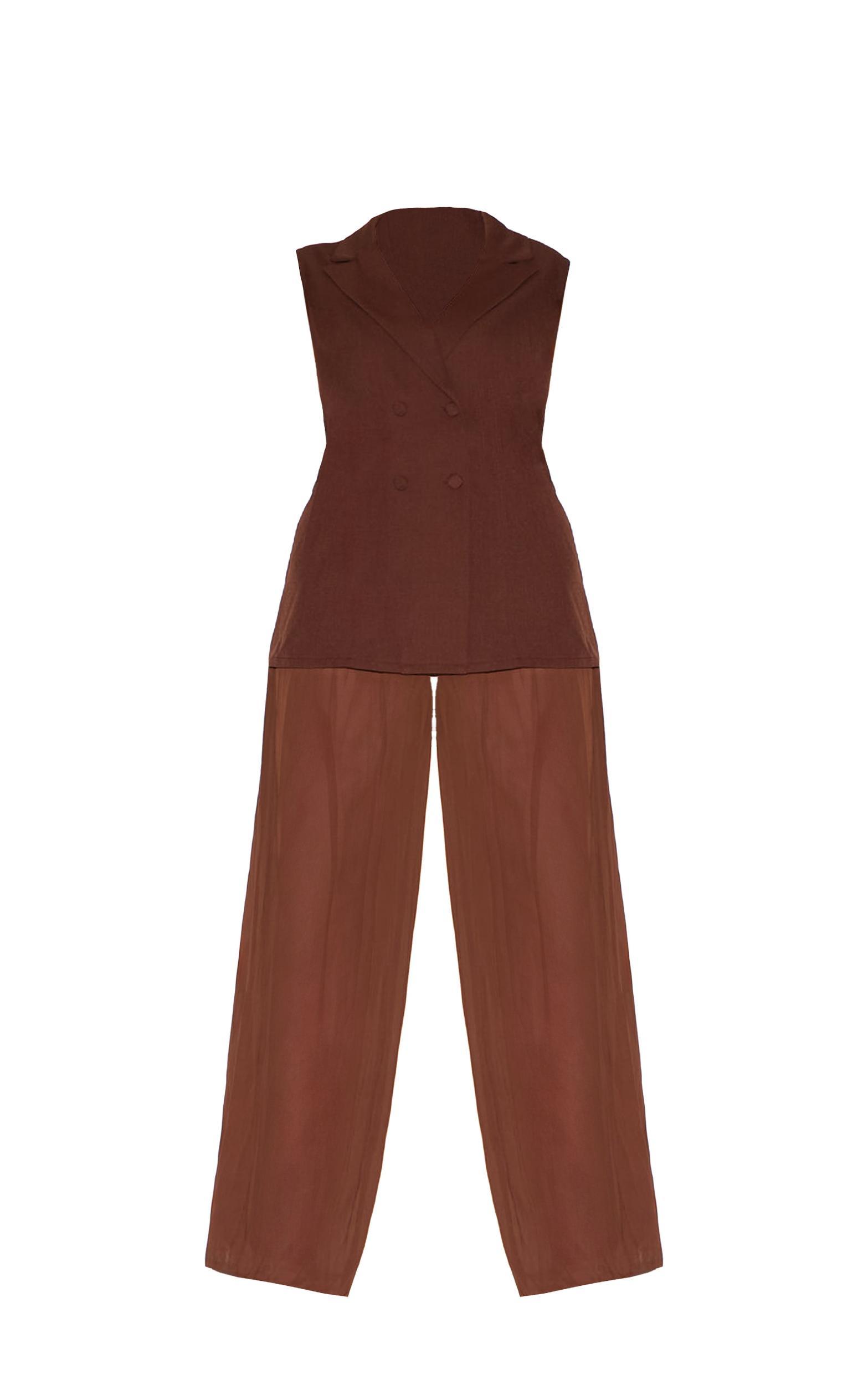 Plus Deep Chocolate Vest Overlay Chiffon Jumpsuit  Product Image