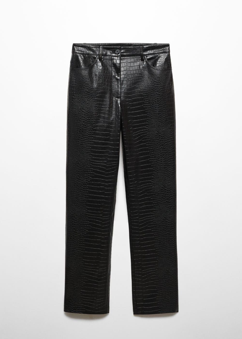 Mango croc detail leather look straight leg pants Product Image