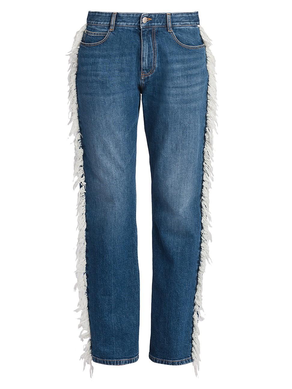 Womens Fringed Straight-Leg Mid-Rise Jeans Product Image