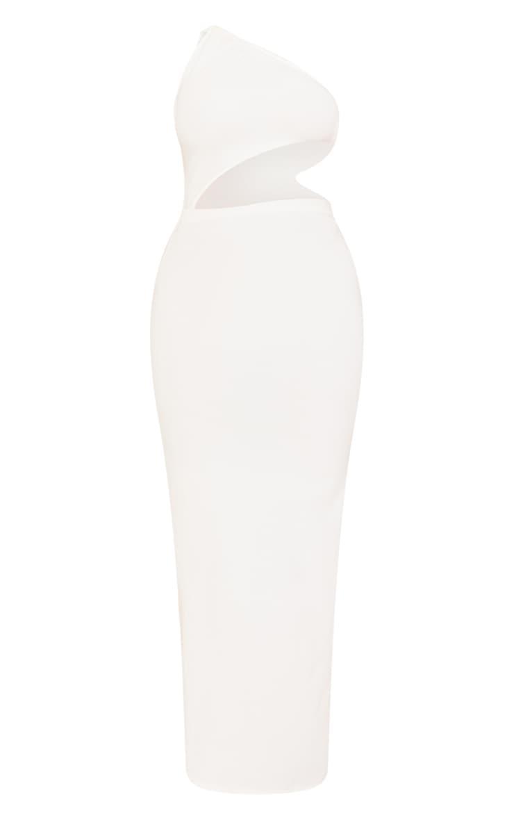 Shape Cream One Shoulder Ruched Cut Out Extreme Split Maxi Dress Product Image