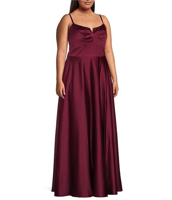 Next Up Plus Size Spaghetti Strap V-Neck Front Slit A-Line Dress Product Image