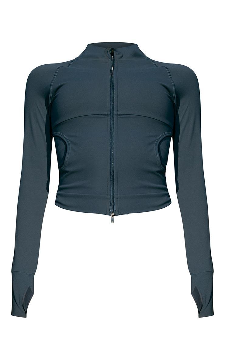 Midnight Blue Sculpt Pocket Front Double Zip Up Jacket Product Image