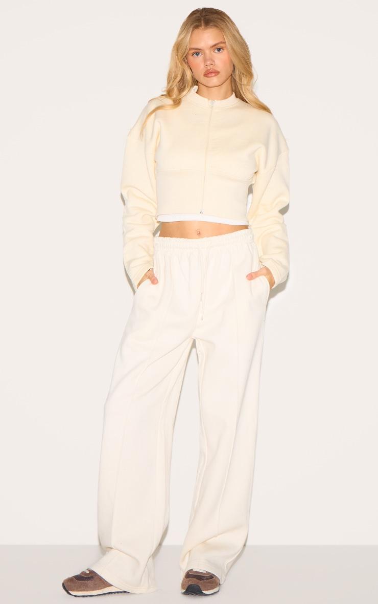 Cream Seam Detail Wide Leg Sweatpants Product Image