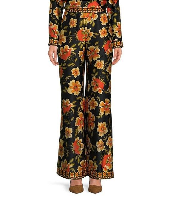 Chelsea & Violet Demi Floral Print Woven Satin High Rise Flat Front Wide Leg Coordinating Pant Product Image