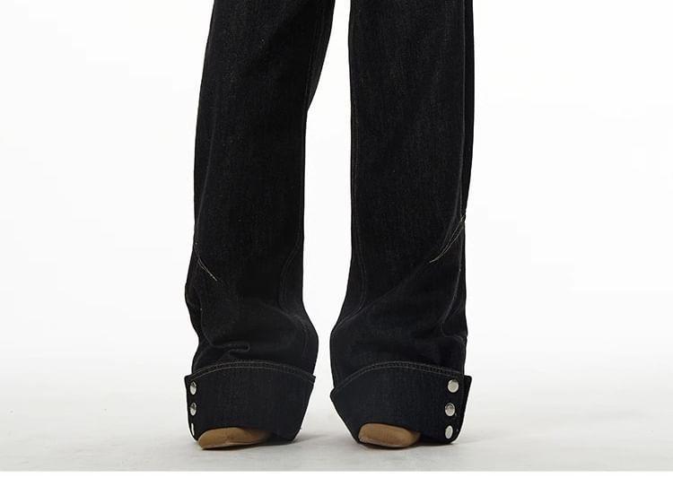 High Rise Buttoned Hem Wide Leg Jeans Product Image