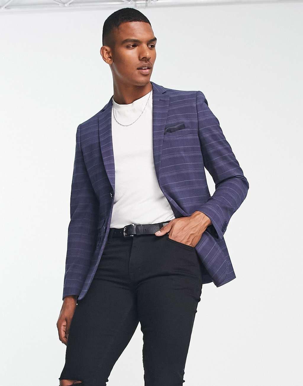 French Connection suit jacket in navy check Product Image