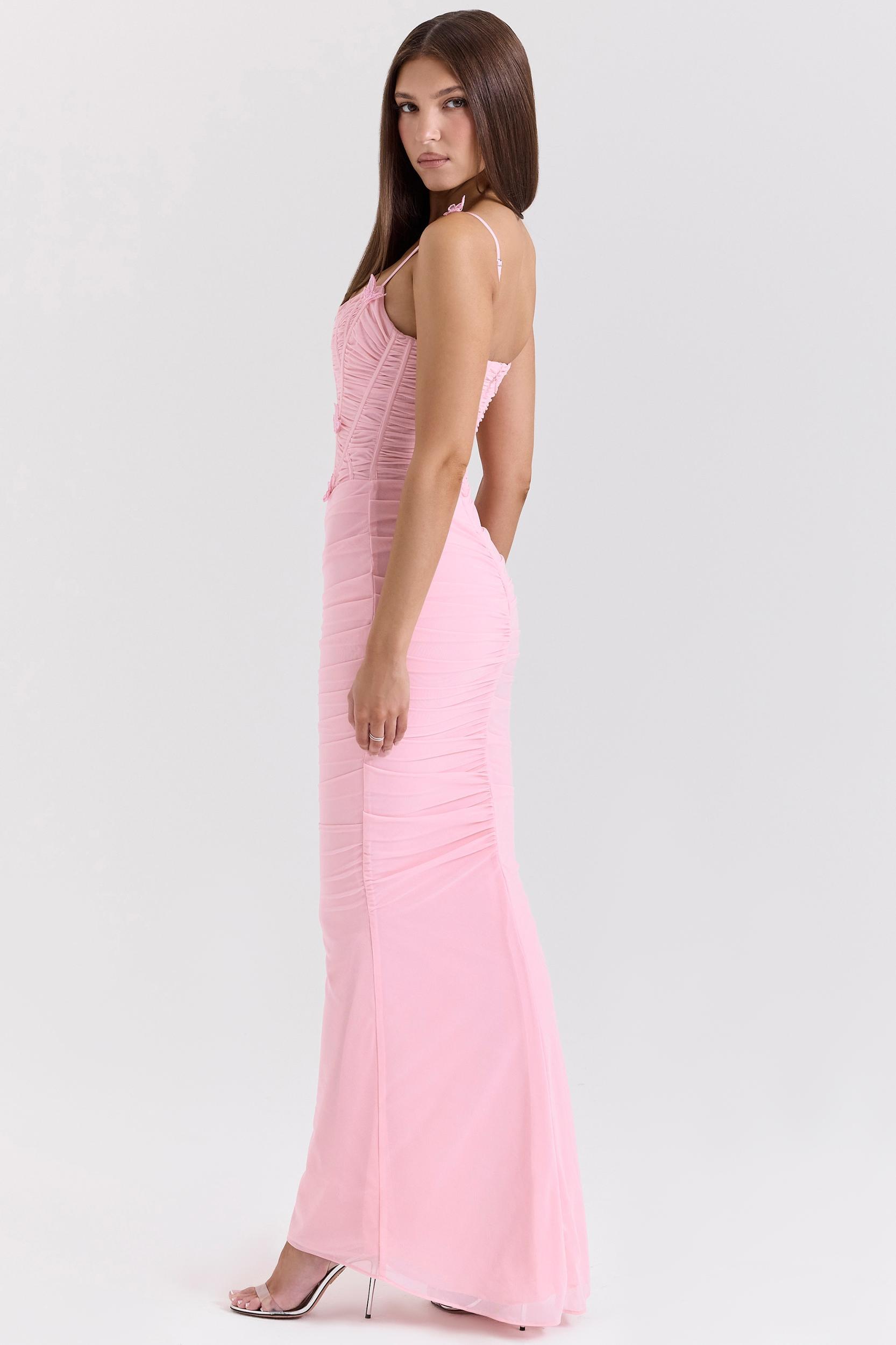 Romola  pink stretch mesh butterfly maxi dress Product Image