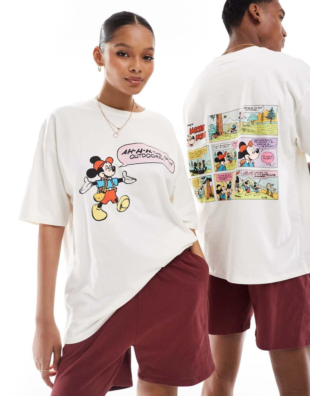 ASOS DESIGN Disney pajama set with Mickey Mouse camping print in cream Product Image