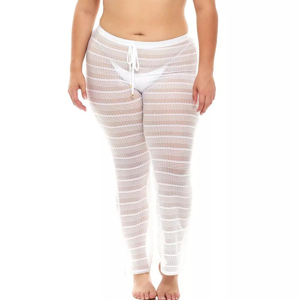 Plus Size Jordan Taylor Sheer Swim Cover-Up Herringbone Pants, Women's, Size: 1XL, White Product Image