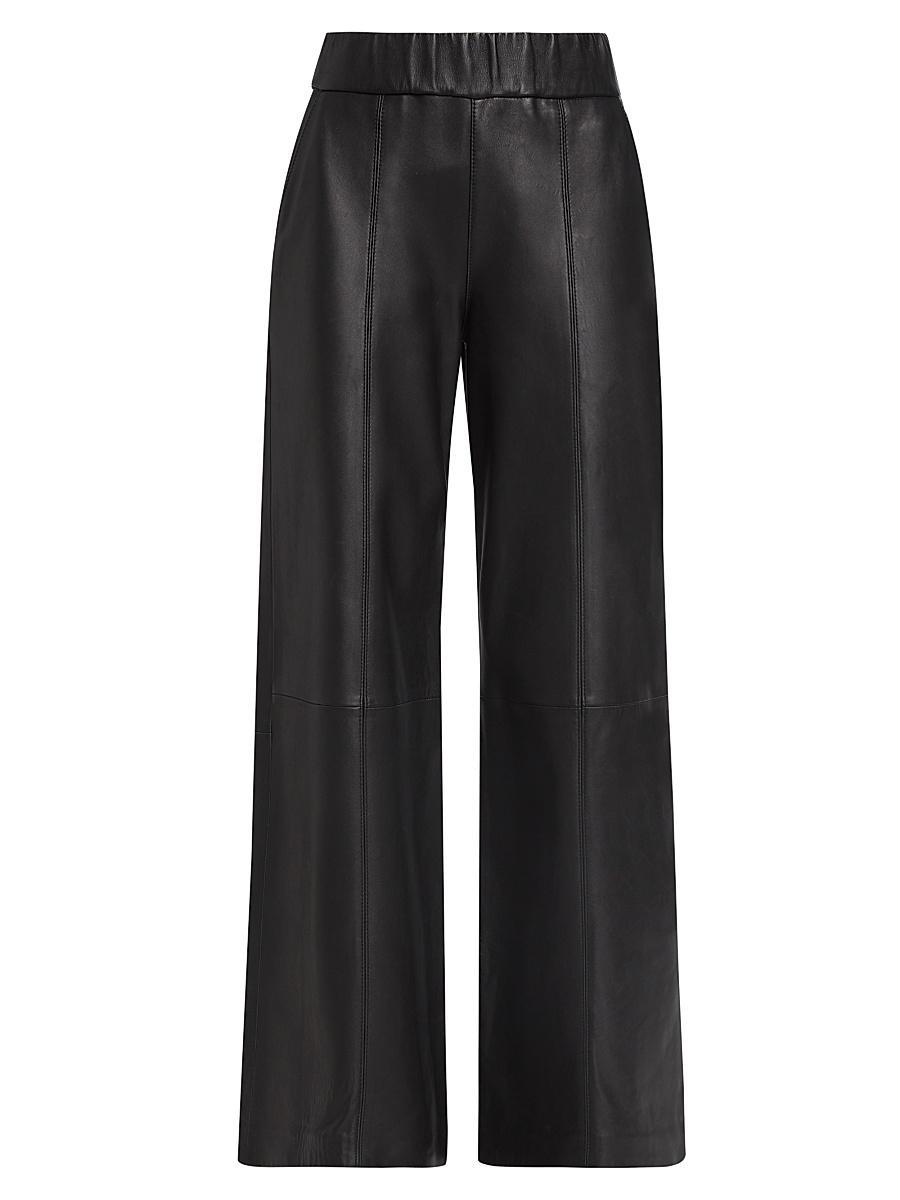 Womens Leather Wide-Leg Trousers Product Image