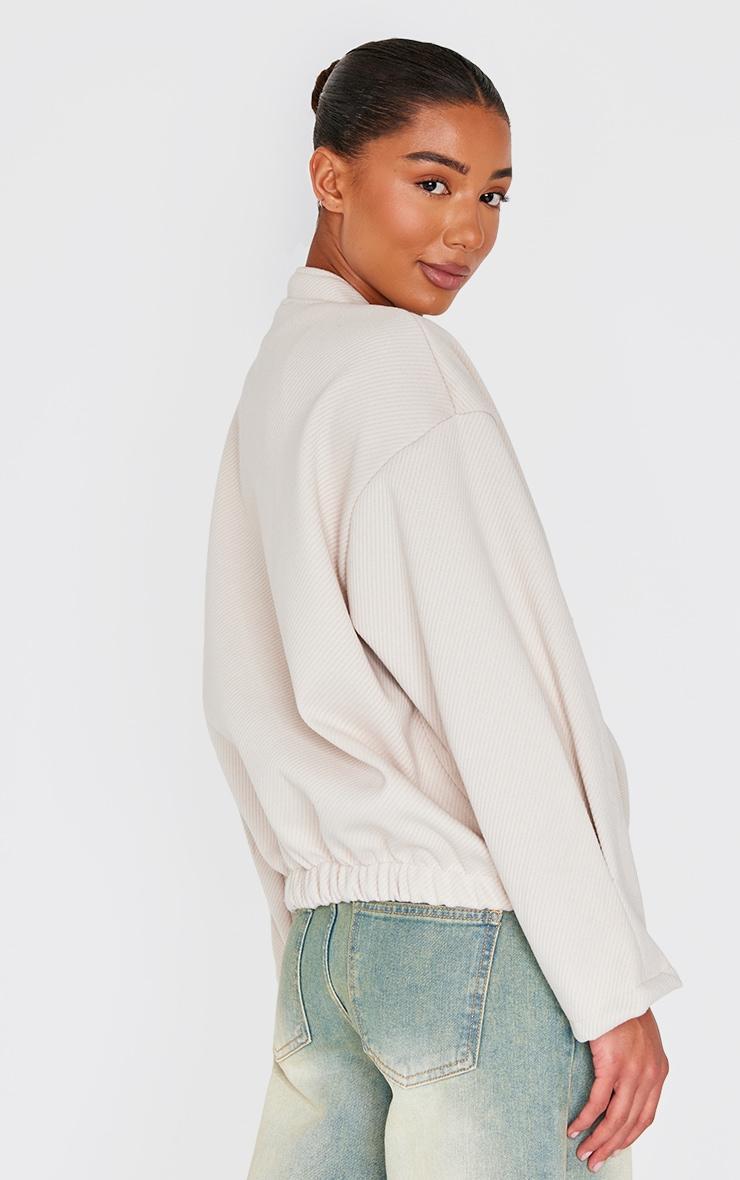 Beige Herringbone Oversized Bomber Jacket Product Image