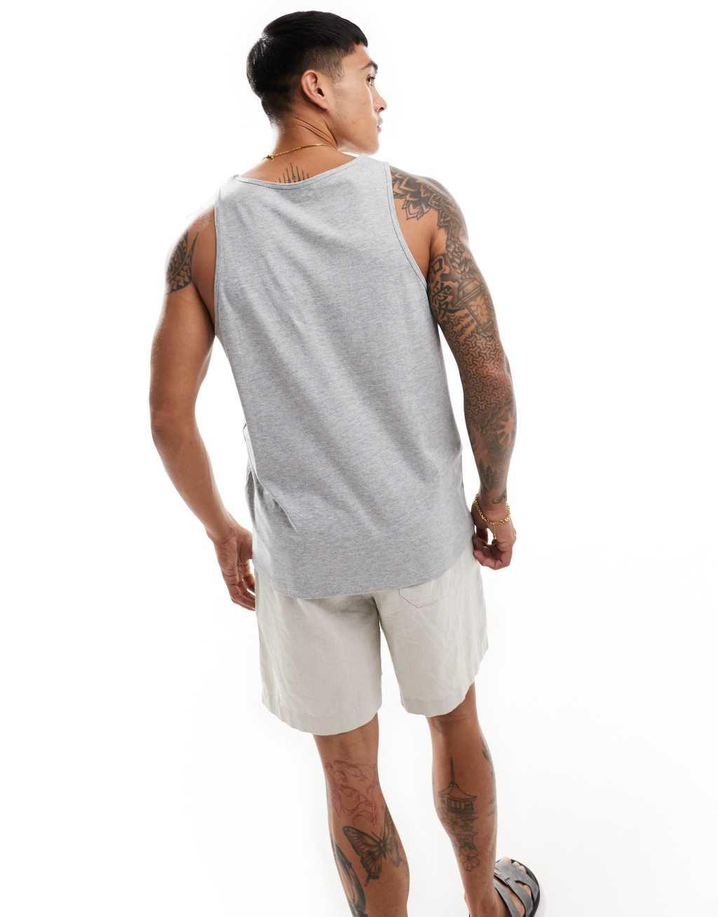 ASOS DESIGN 2 pack tank tops in khaki and gray heather Product Image