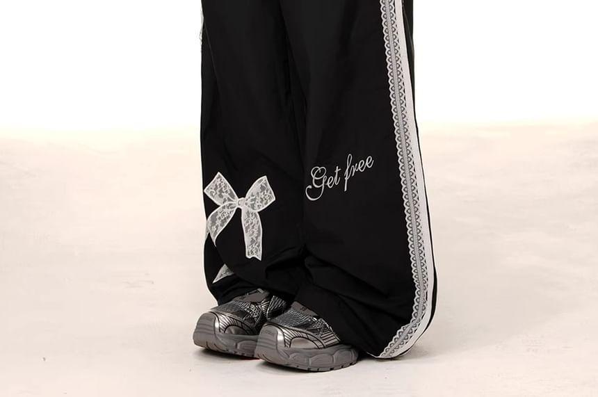 Mid Rise Bow Detail Wide Leg Pants Product Image