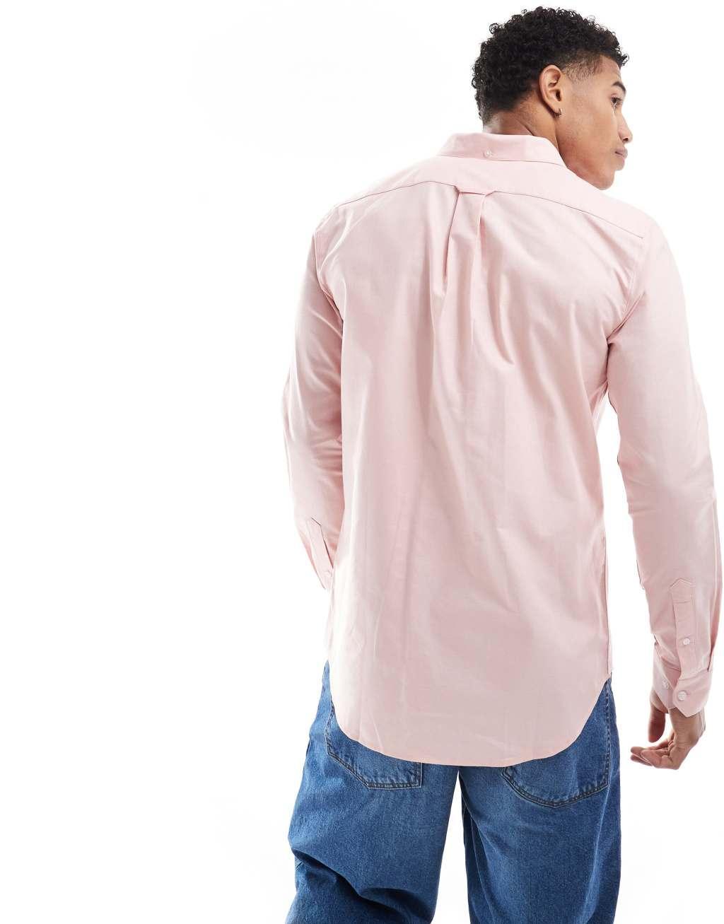 Farah Brewer slim fit long sleeve shirt in pink  Product Image