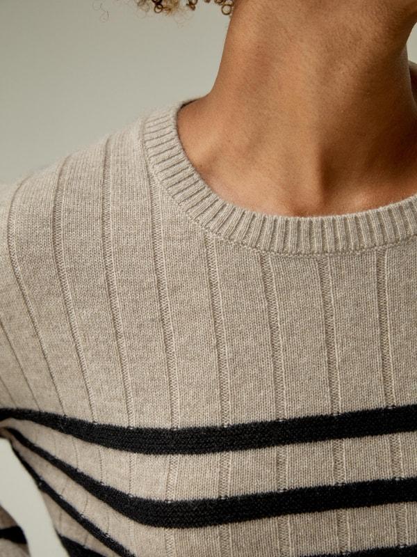 Drop-Shoulder Striped Cashmere Sweater Product Image