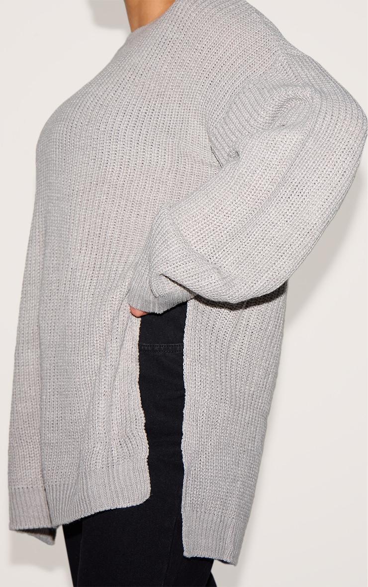Plus Grey Round Neck Side Split Sweater Product Image