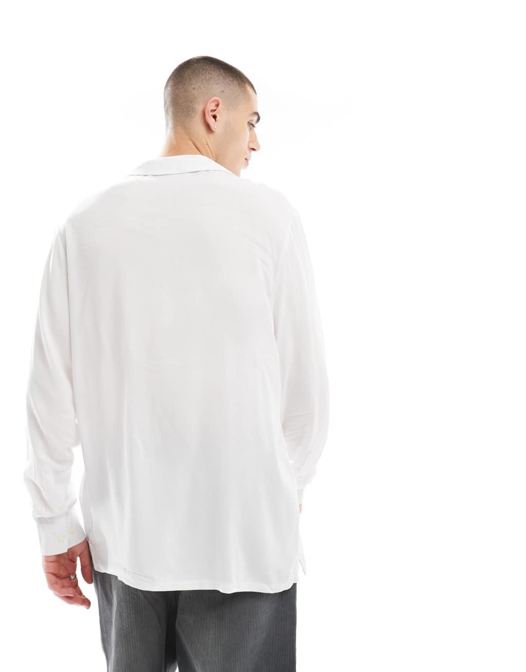 ASOS DESIGN relaxed fit viscose shirt with deep revere collar in white Product Image