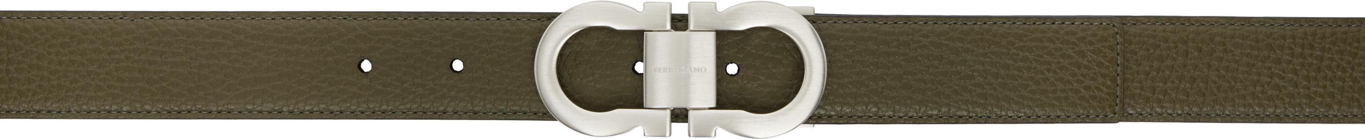 FERRAGAMO Khaki & Black Gancini Reversible Belt In New Olive Nero Product Image