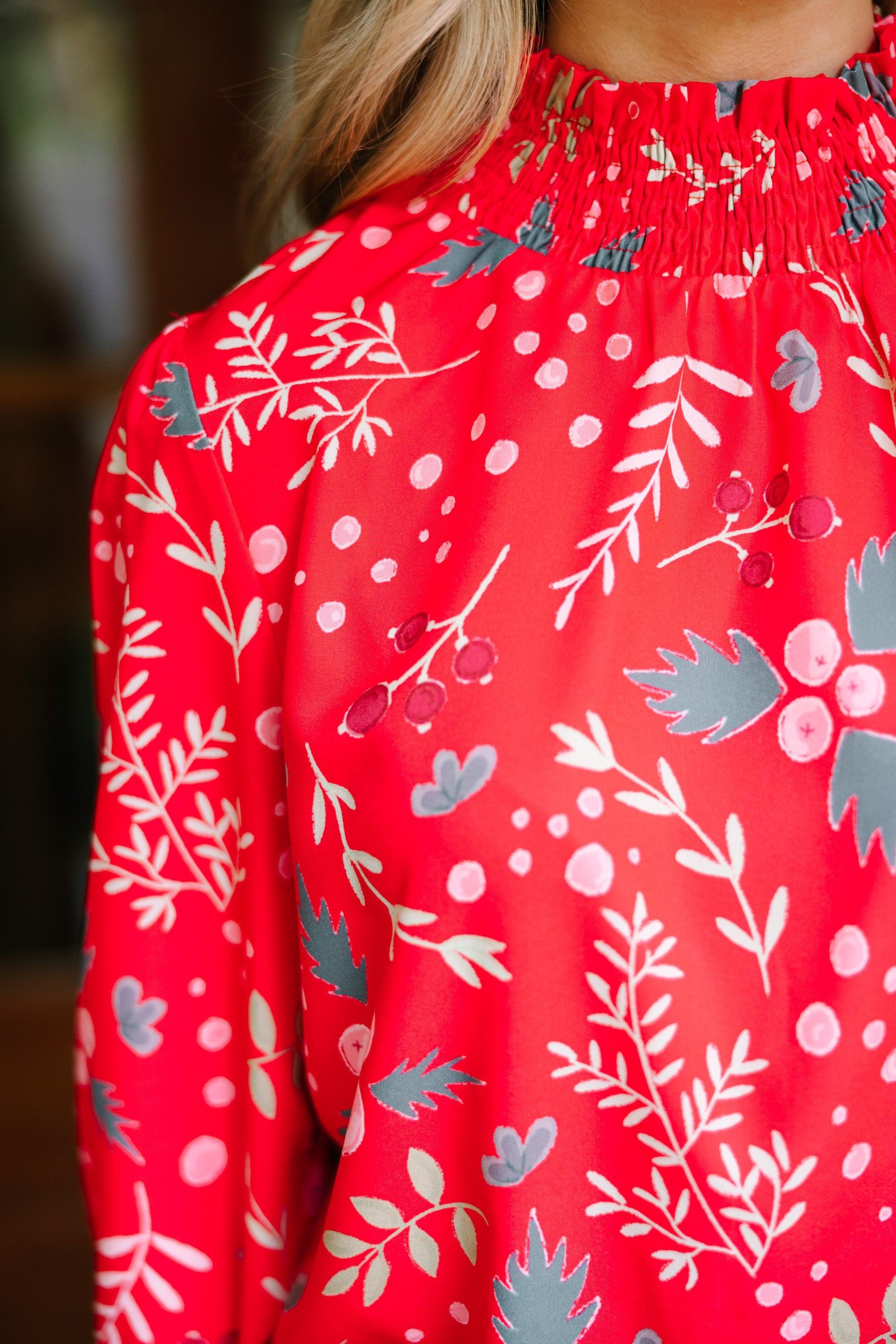 All I Need Red Holly Floral Blouse Female Product Image