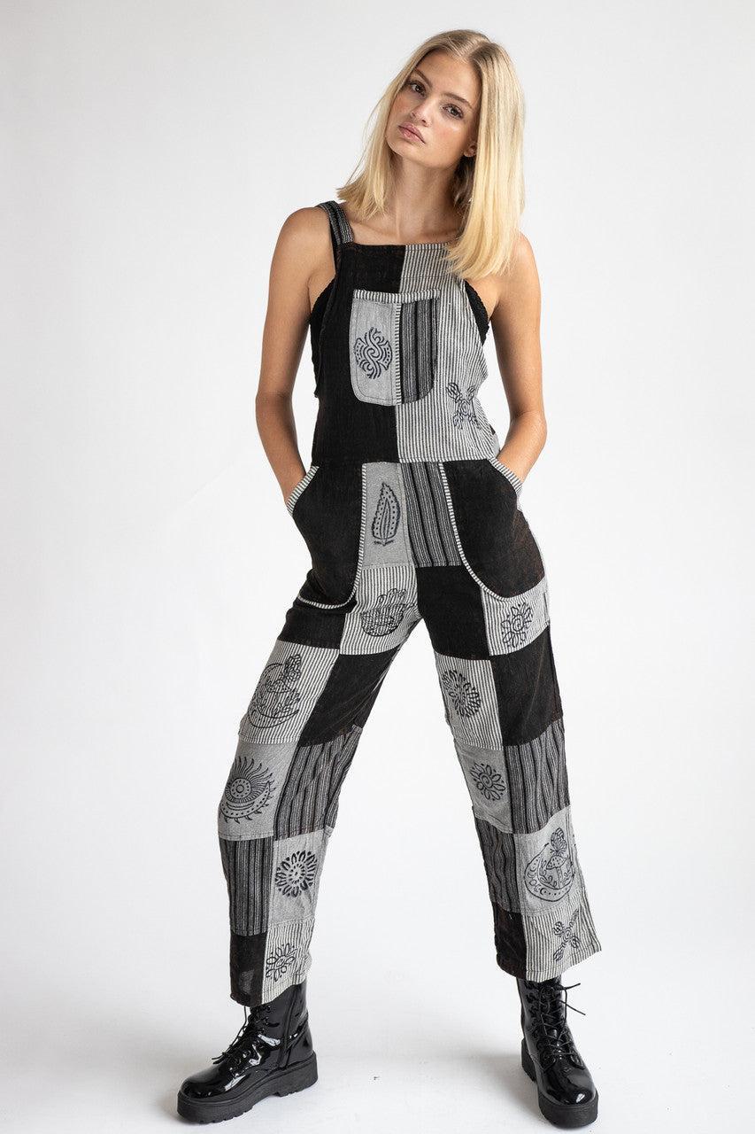 Black Patchwork Overalls Product Image