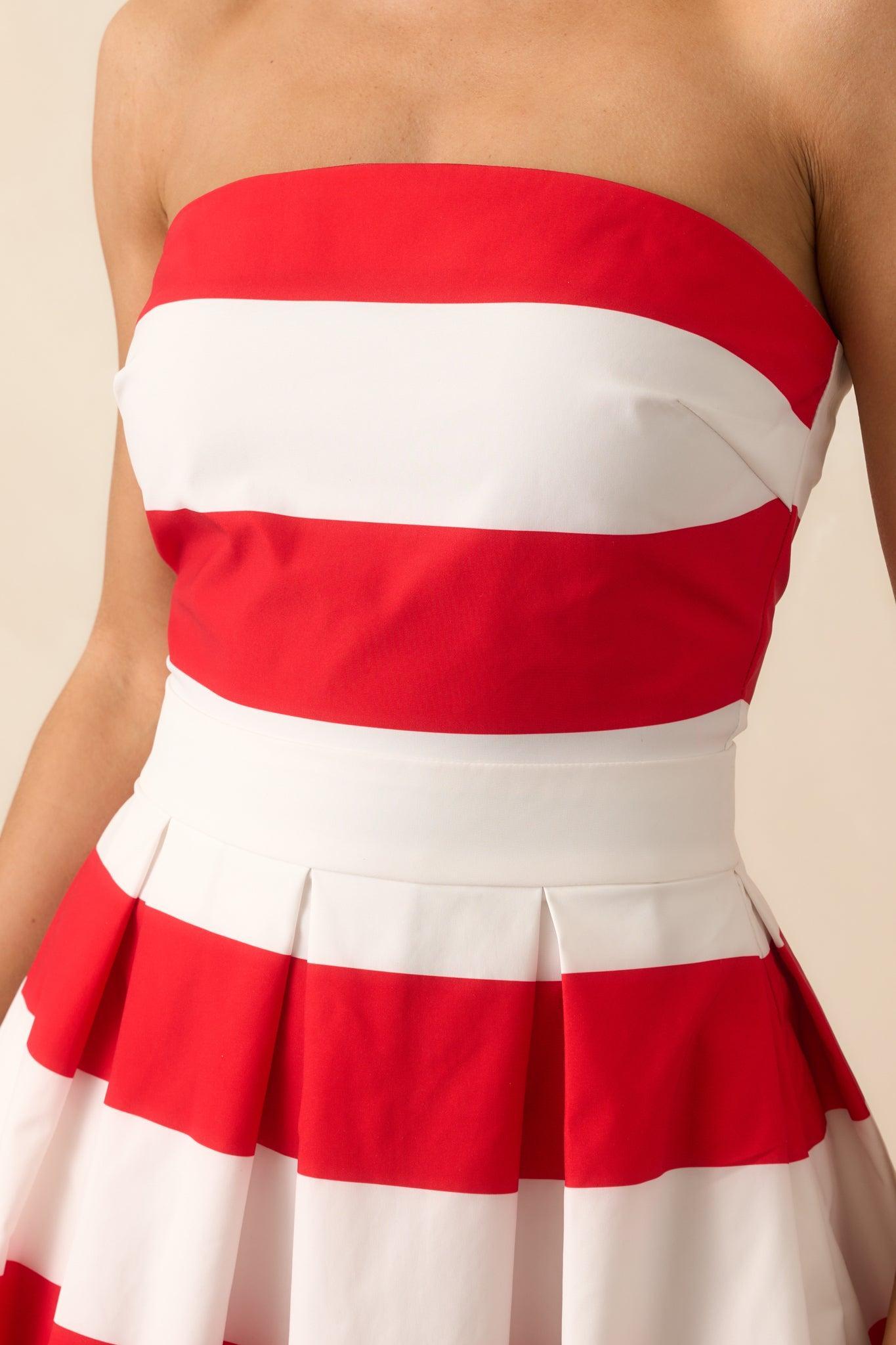 Crisp Contrast Red Stripe Strapless Midi Dress Product Image
