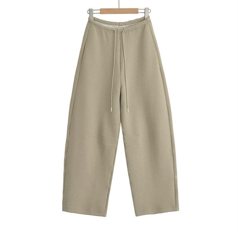 Drawstring Waist Plain Wide Leg Pants Product Image