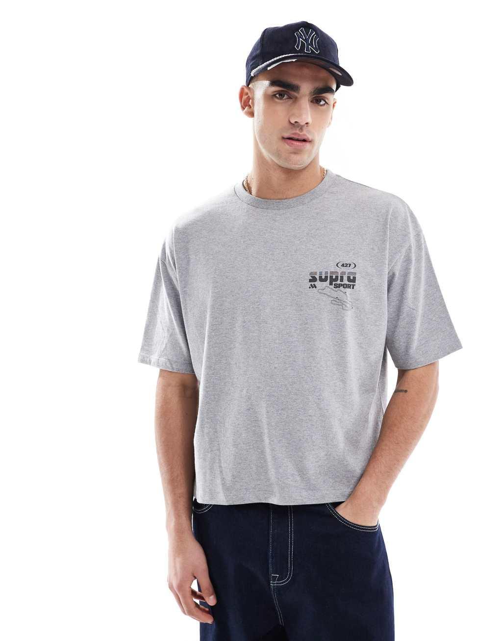 ASOS DESIGN boxy oversized t-shirt with car graphic in gray heather Product Image