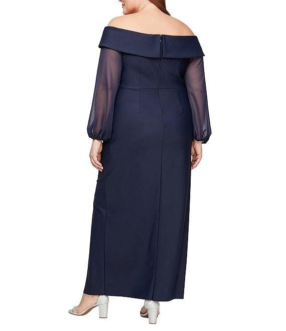 Alex Evenings Plus Size Long Illusion Sleeve Off-The-Shoulder Sheath Dress Product Image