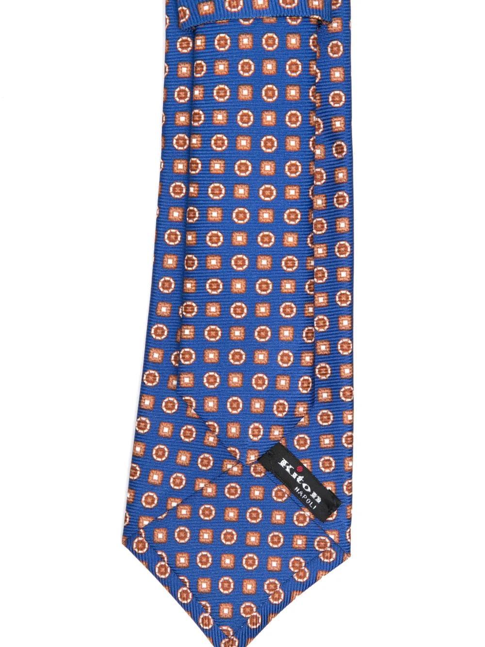 KITON Geometric-print Silk Tie In Blue Product Image