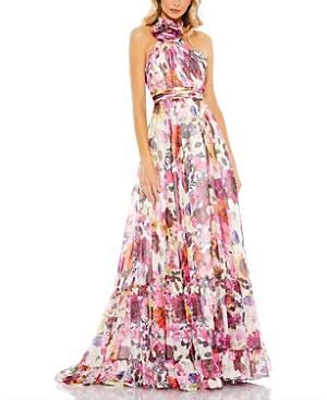 Womens Rosette Halterneck Floral Gown Product Image