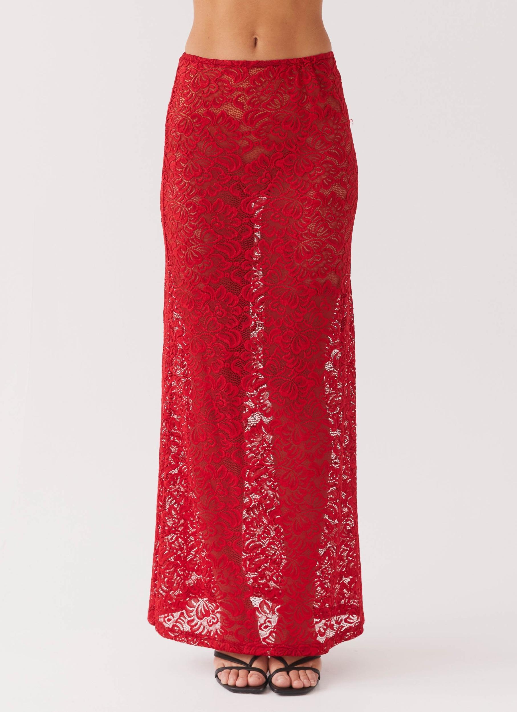 Zephyra Lace Maxi Skirt - Red Product Image