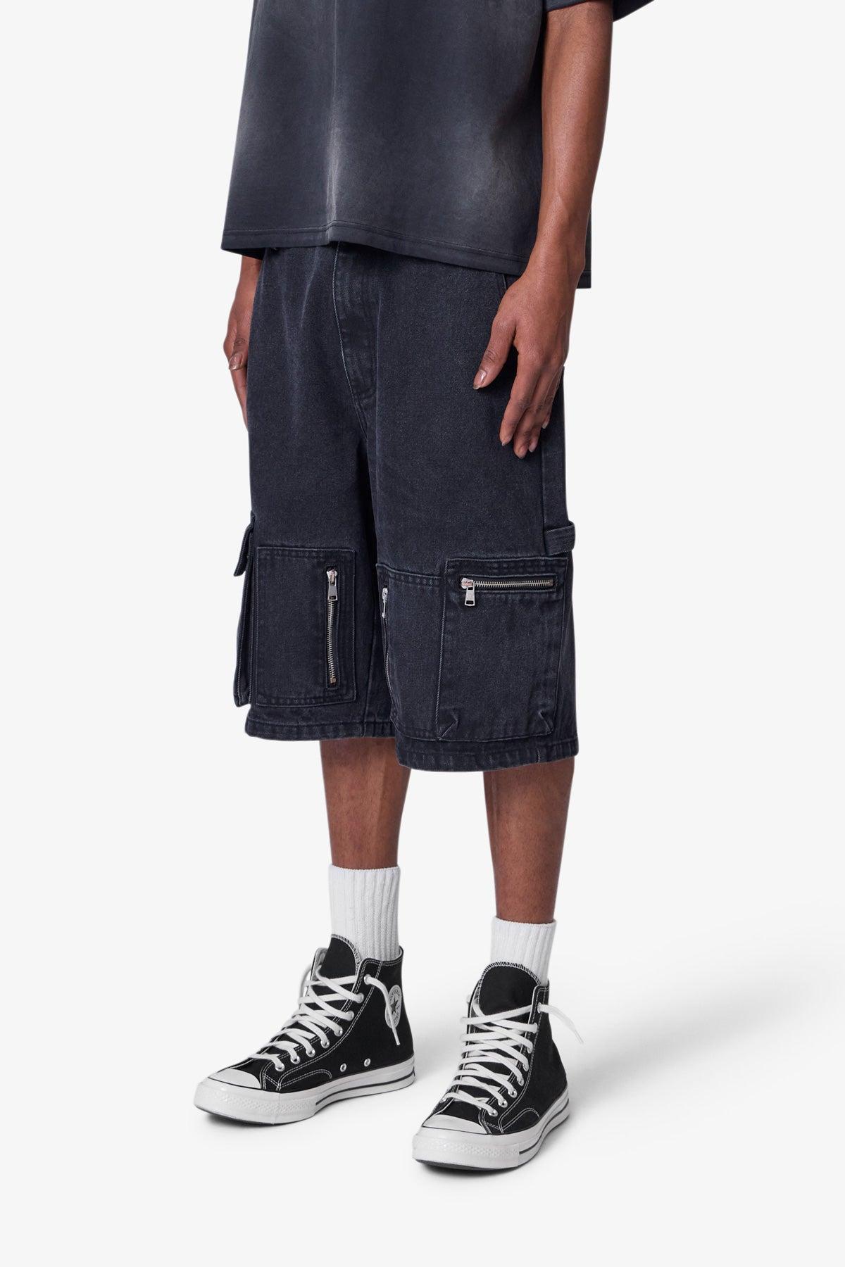 Baggy Zipper Denim Shorts - Black Product Image
