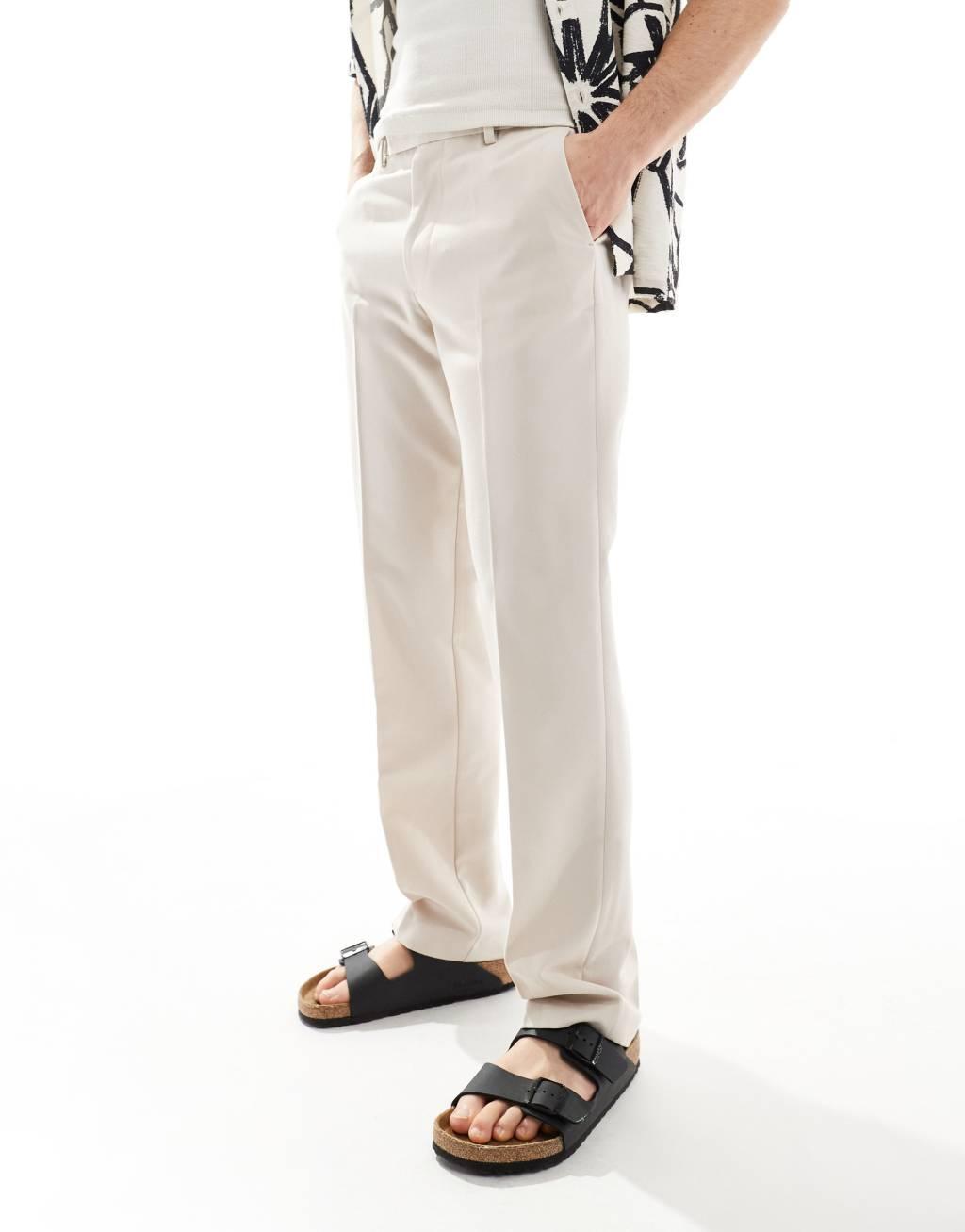 ASOS DESIGN dressy straight leg pants in stone Product Image