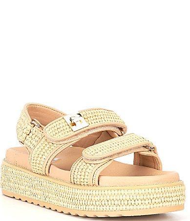 Steve Madden Big Mona Raffia Buckle Detail Platform Sandals Product Image