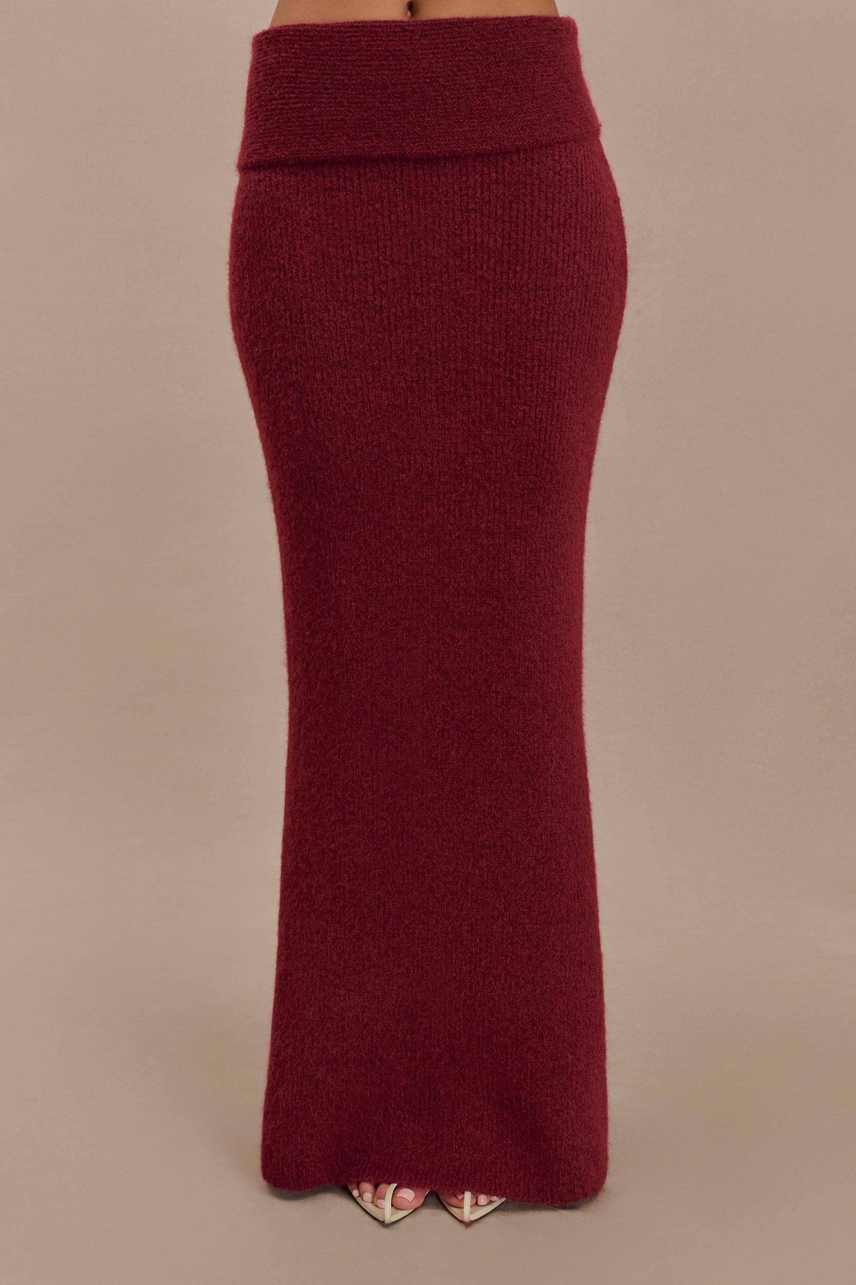 Charlotte Knit Maxi Skirt With Overlay - Merlot Product Image