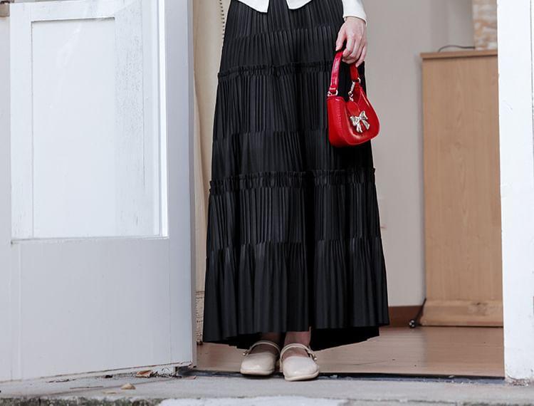 Set: Long-Sleeve Square Neck Top + High Rise Maxi A-Line Skirt Product Image