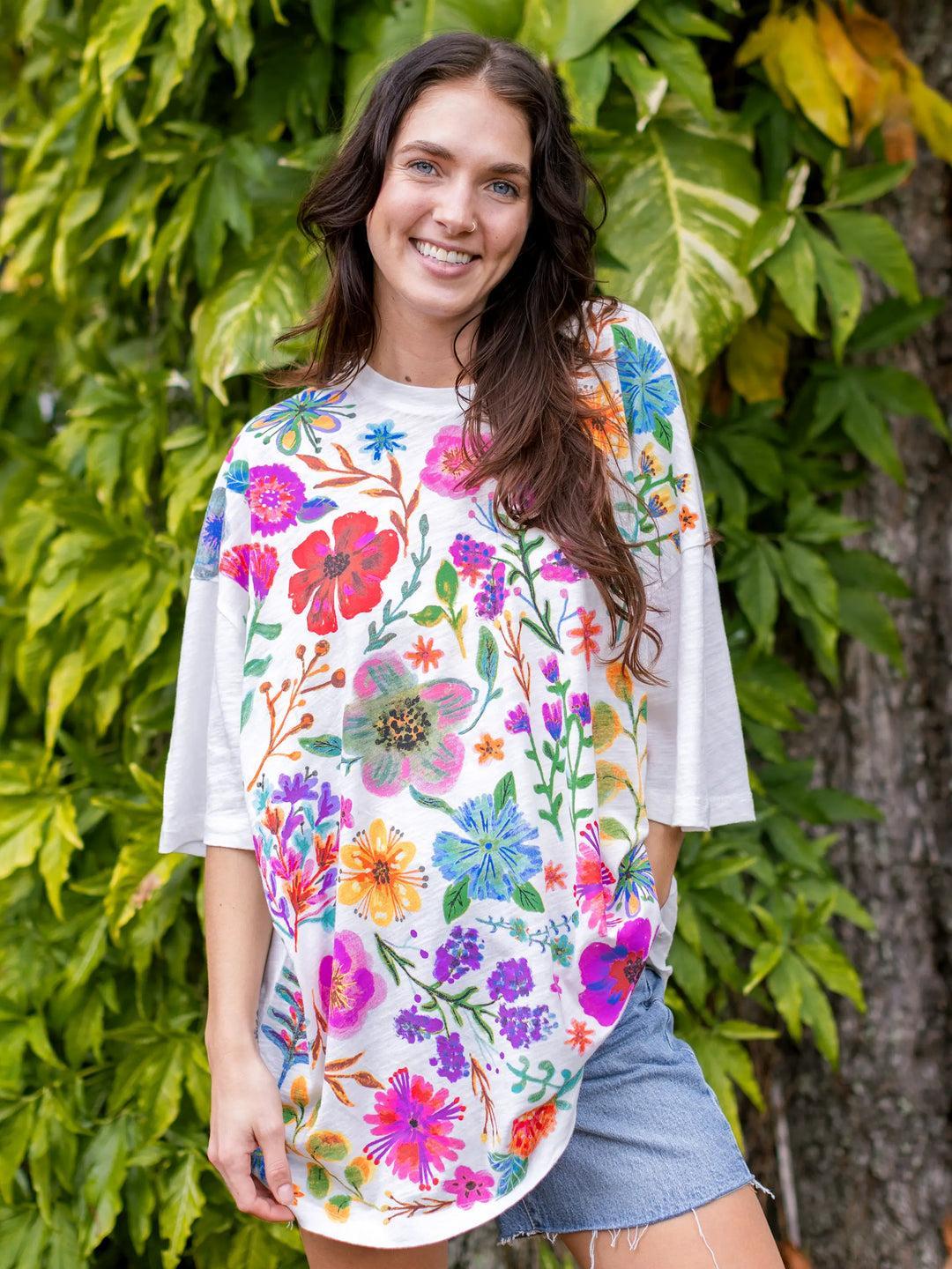One Size Cotton Easy Tee - Twilight Folk Garden Product Image