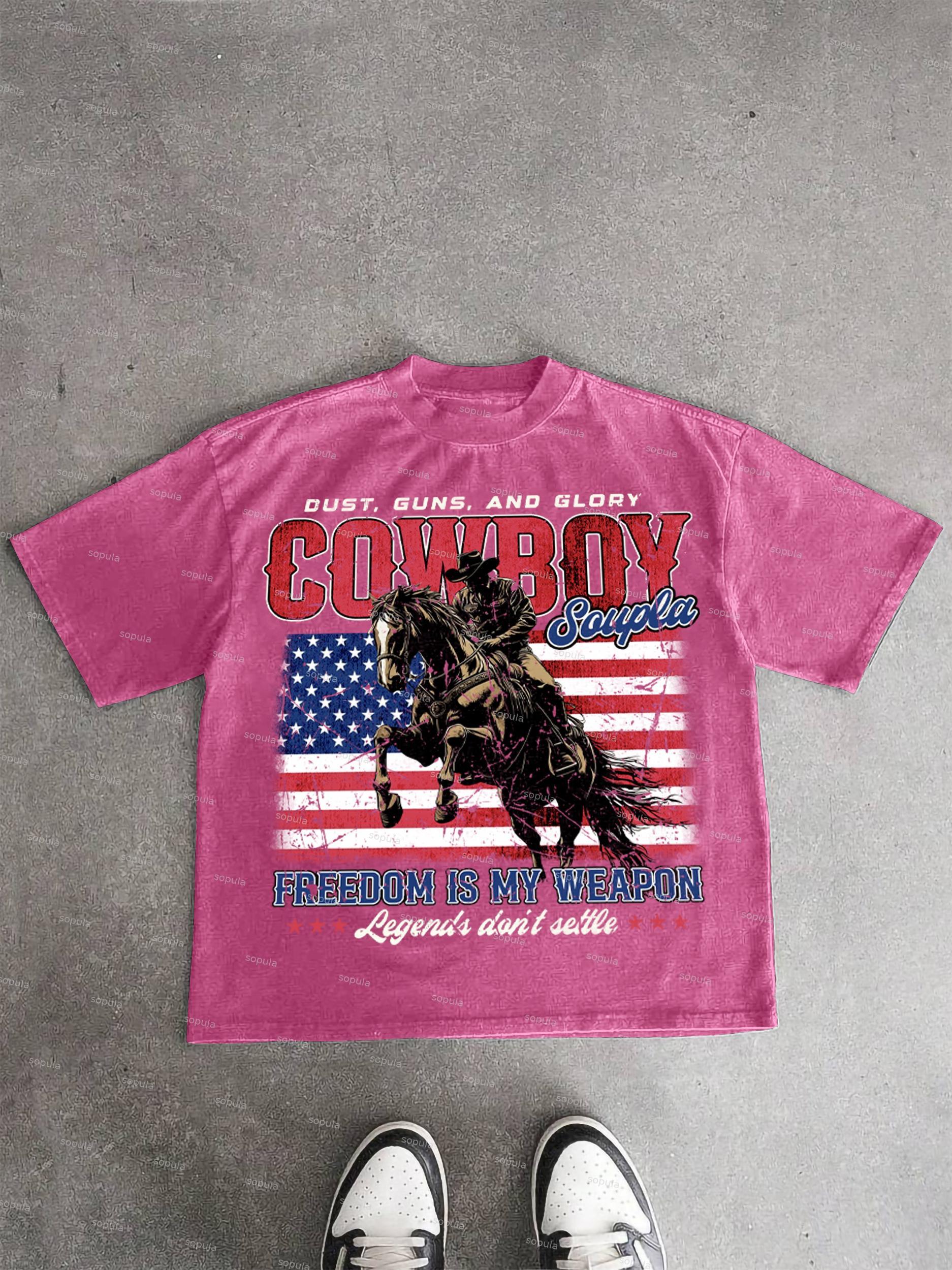 Vintage Independence Day Cowboy Graphic Acid Wash T-shirt Product Image