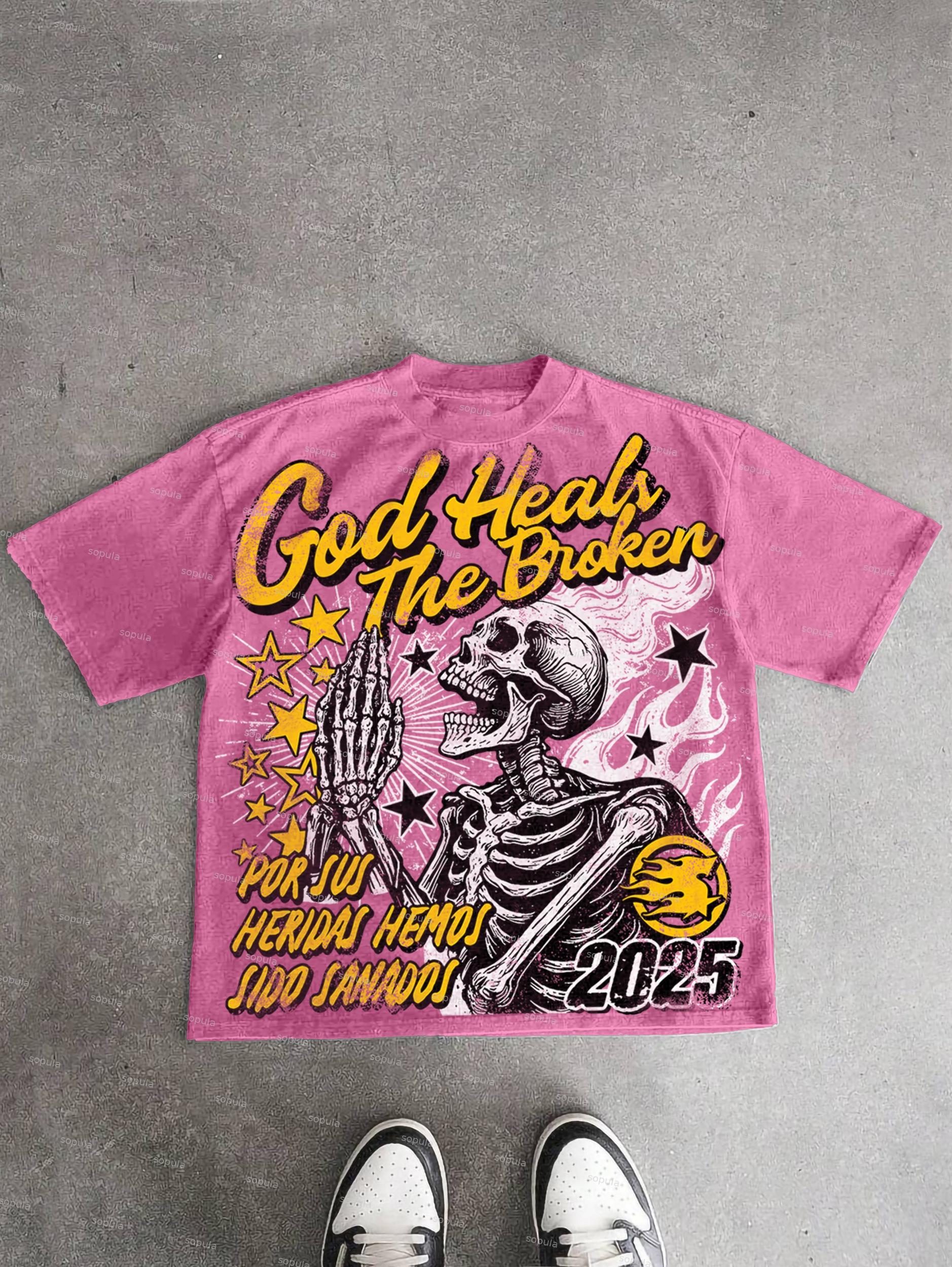 God Heals The Broken Vintage Graphic Acid Wash T-shirt Product Image