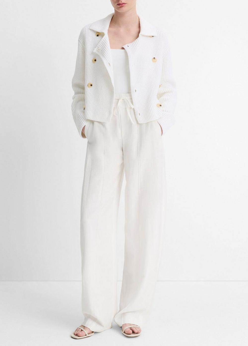 Cotton-Blend Double-Breasted Sweater Jacket Product Image